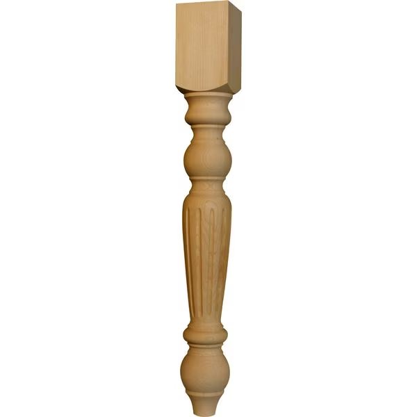 29 x 3 1/2 Traditional Fluted Dining Table Leg in Hickory, Osborne Wood Products, Mfr#: 1112H
